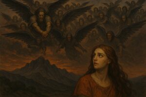 The Watchers descend on Mount Hermon — the pre-flood event recorded in Genesis 6 and documented in the Book of Enoch